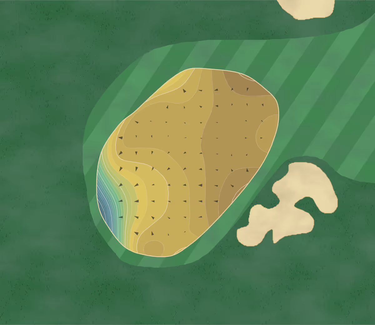 Green contour map of Ledges CC in Huntsville, Alabama — 263 elevation contours at a 3-inch interval with fall-line arrows, traced from 1-meter lidar
