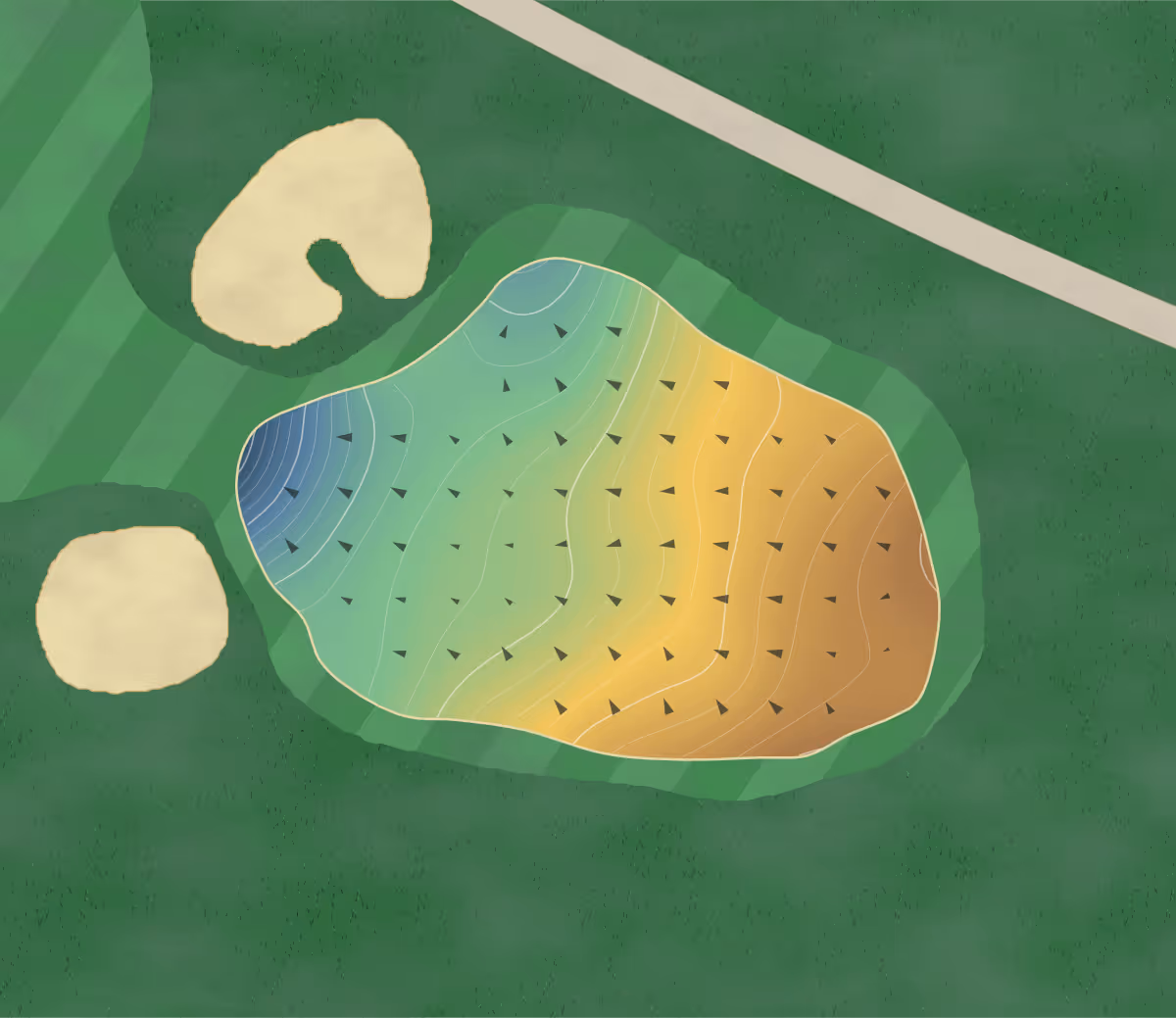Green contour map of LedgeStone in Branson, Missouri — 226 elevation contours at a 3-inch interval with fall-line arrows, traced from 1-meter lidar