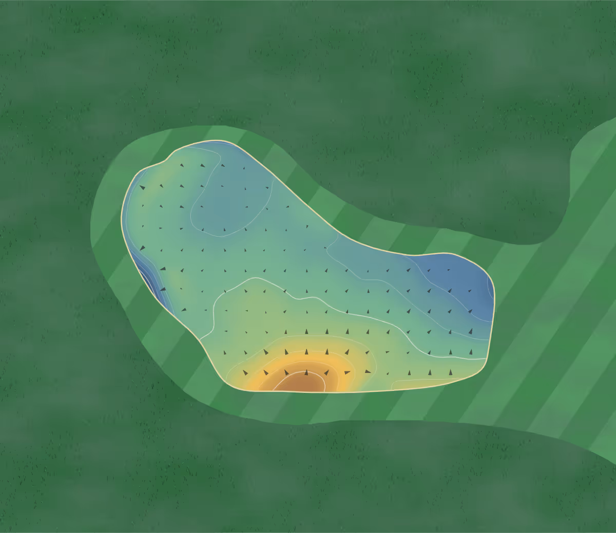 Green contour map of Leek in Leek, England — 45 elevation contours at a 8-centimeter interval with fall-line arrows, traced from 1-meter lidar