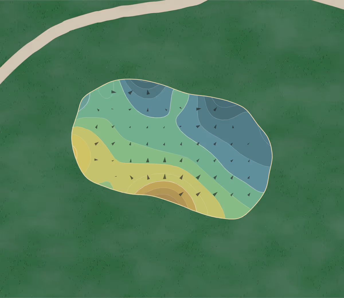 Green contour map of Legacy Gl in Smyrna, Georgia — 198 elevation contours at a 3-inch interval with fall-line arrows, traced from 1-meter lidar