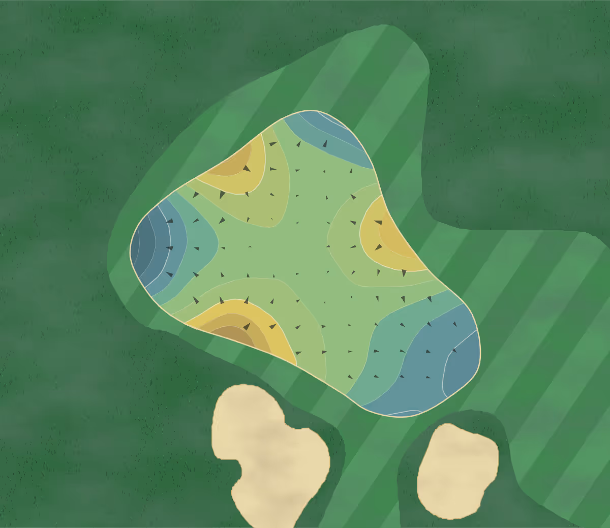 Green contour map of Legacy Golf in Phoenix, Arizona — 218 elevation contours at a 3-inch interval with fall-line arrows, traced from 1-meter lidar
