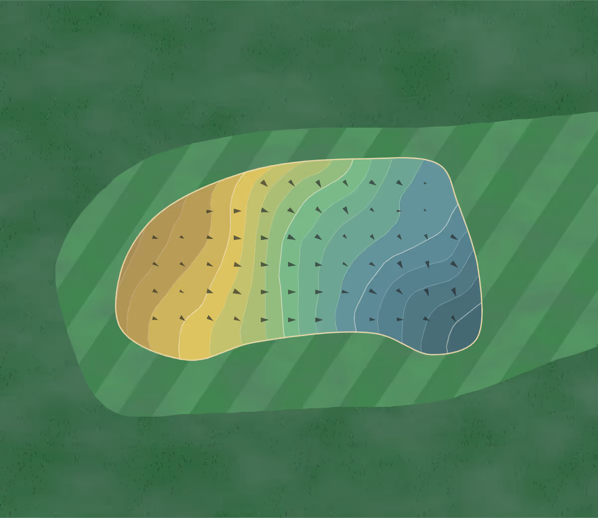 Green contour map of Legacy Ridge in Bonham, Texas — 122 elevation contours at a 3-inch interval with fall-line arrows, traced from 1-meter lidar