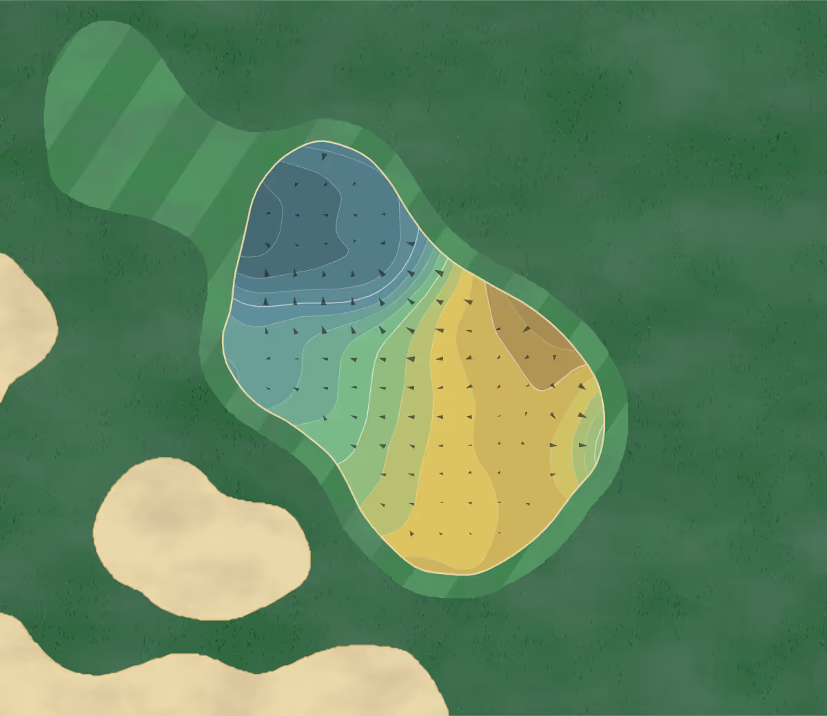 Green contour map of Legend Bristlecone in Hartland, Wisconsin — 172 elevation contours at a 3-inch interval with fall-line arrows, traced from 1-meter lidar