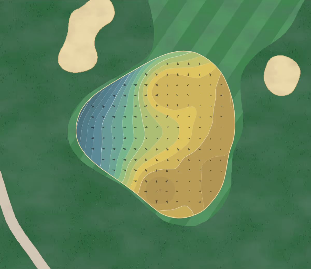Green contour map of Legends of Massillon in Massillon, Ohio — 148 elevation contours at a 3-inch interval with fall-line arrows, traced from 1-meter lidar