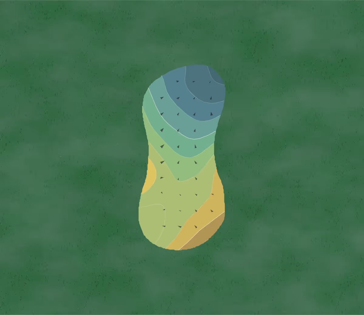 Green contour map of Legends Walk in Kissimmee, Florida — 74 elevation contours at a 3-inch interval with fall-line arrows, traced from 1-meter lidar