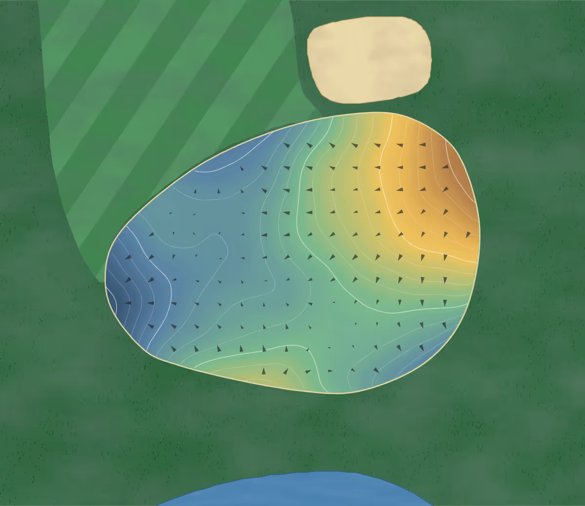 Green contour map of Leisure World in Silver Spring, Maryland: 231 elevation contours at a 3-inch interval with fall-line arrows, traced from 1-meter lidar