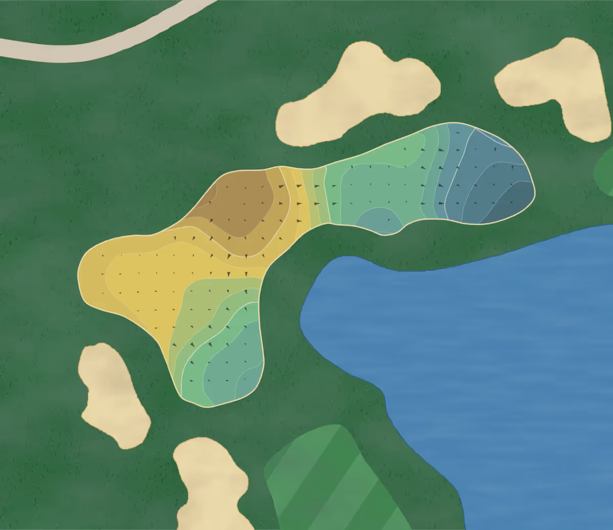 Green contour map of Lely Resort in Naples, Florida — 181 elevation contours at a 3-inch interval with fall-line arrows, traced from 1-meter lidar
