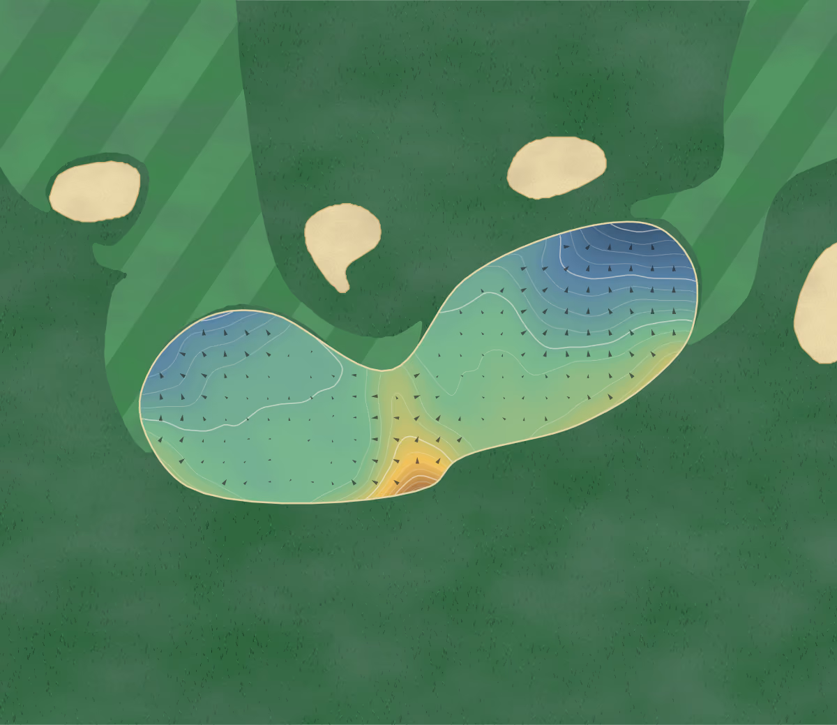 Green contour map of Lenzie in Glasgow, Scotland: 179 elevation contours at a 8-centimeter interval with fall-line arrows, traced from 1-meter lidar