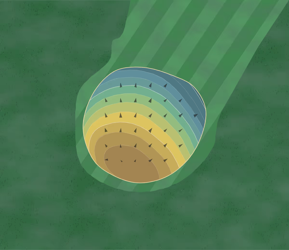 Green contour map of LeRoy CC in Leroy, Illinois — 82 elevation contours at a 3-inch interval with fall-line arrows, traced from 1-meter lidar