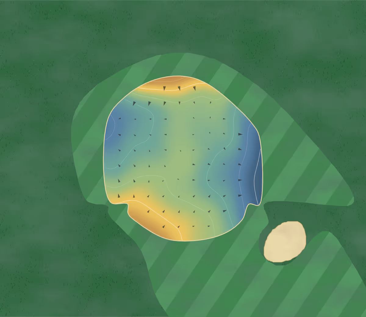 Green contour map of Les Cheneaux in Cedarville, Michigan: 68 elevation contours at a 3-inch interval with fall-line arrows, traced from 1-meter lidar