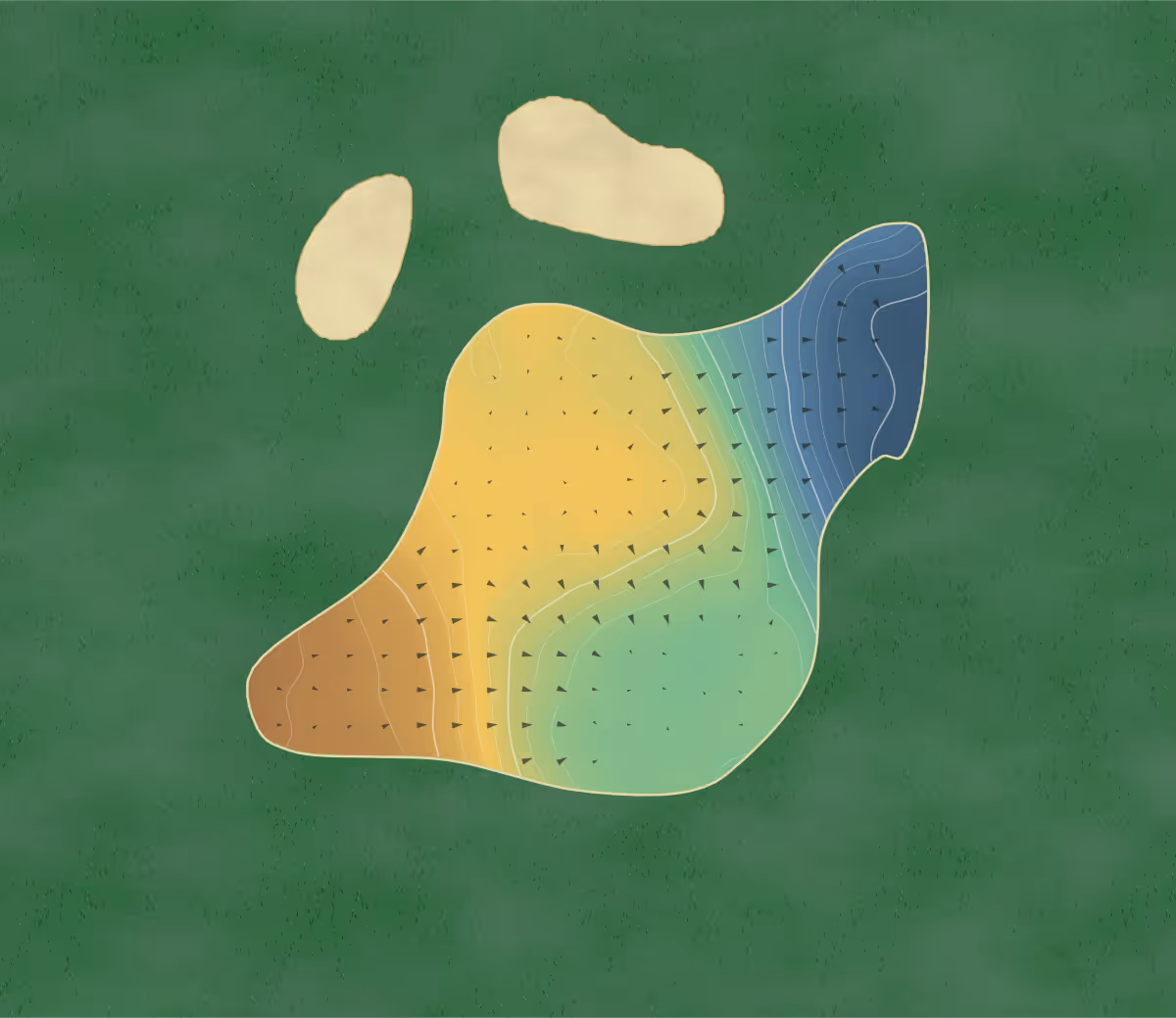 Green contour map of Letham Grange in Arbroath, Scotland: 183 elevation contours at a 8-centimeter interval with fall-line arrows, traced from 1-meter lidar