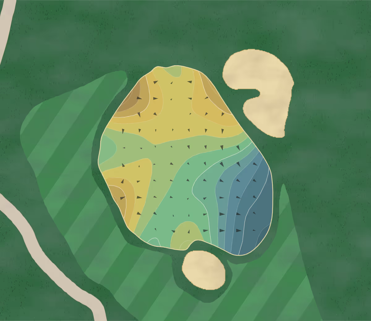 Green contour map of Lexington CC in Ft. Myers, Florida — 167 elevation contours at a 3-inch interval with fall-line arrows, traced from 1-meter lidar