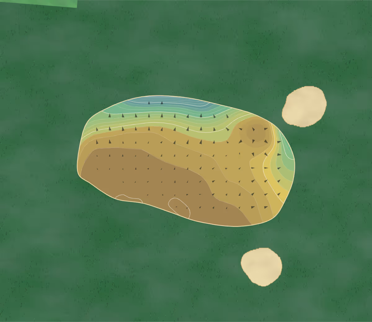 Green contour map of Leyland GC in Leyland, England — 155 elevation contours at a 8-centimeter interval with fall-line arrows, traced from 1-meter lidar