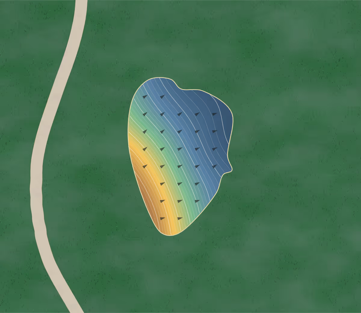 Green contour map of Liberty Hills in Liberty, Missouri: 179 elevation contours at a 3-inch interval with fall-line arrows, traced from 1-meter lidar