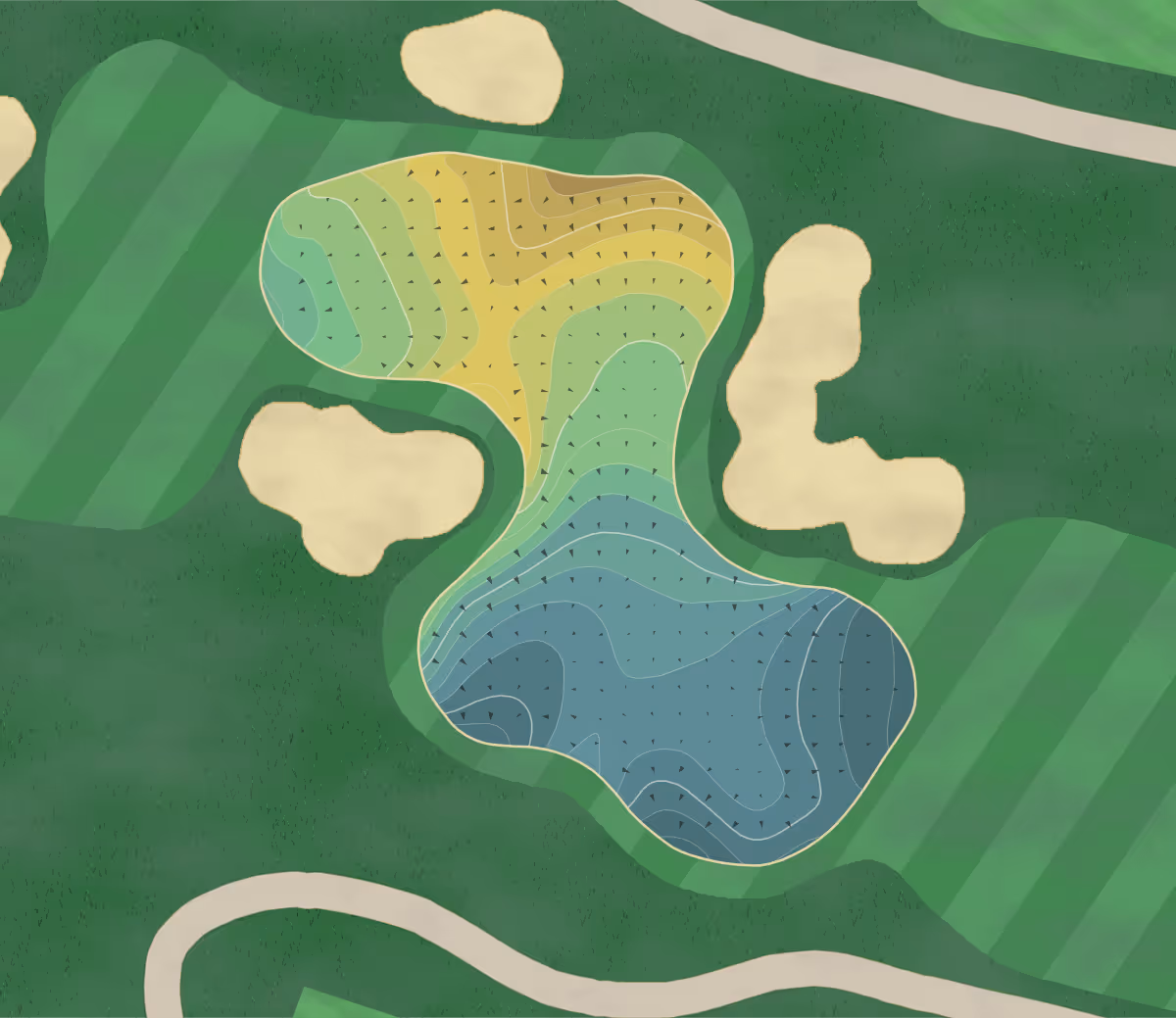 Green contour map of Liberty Lake in Liberty Lake, Washington — 265 elevation contours at a 3-inch interval with fall-line arrows, traced from 1-meter lidar