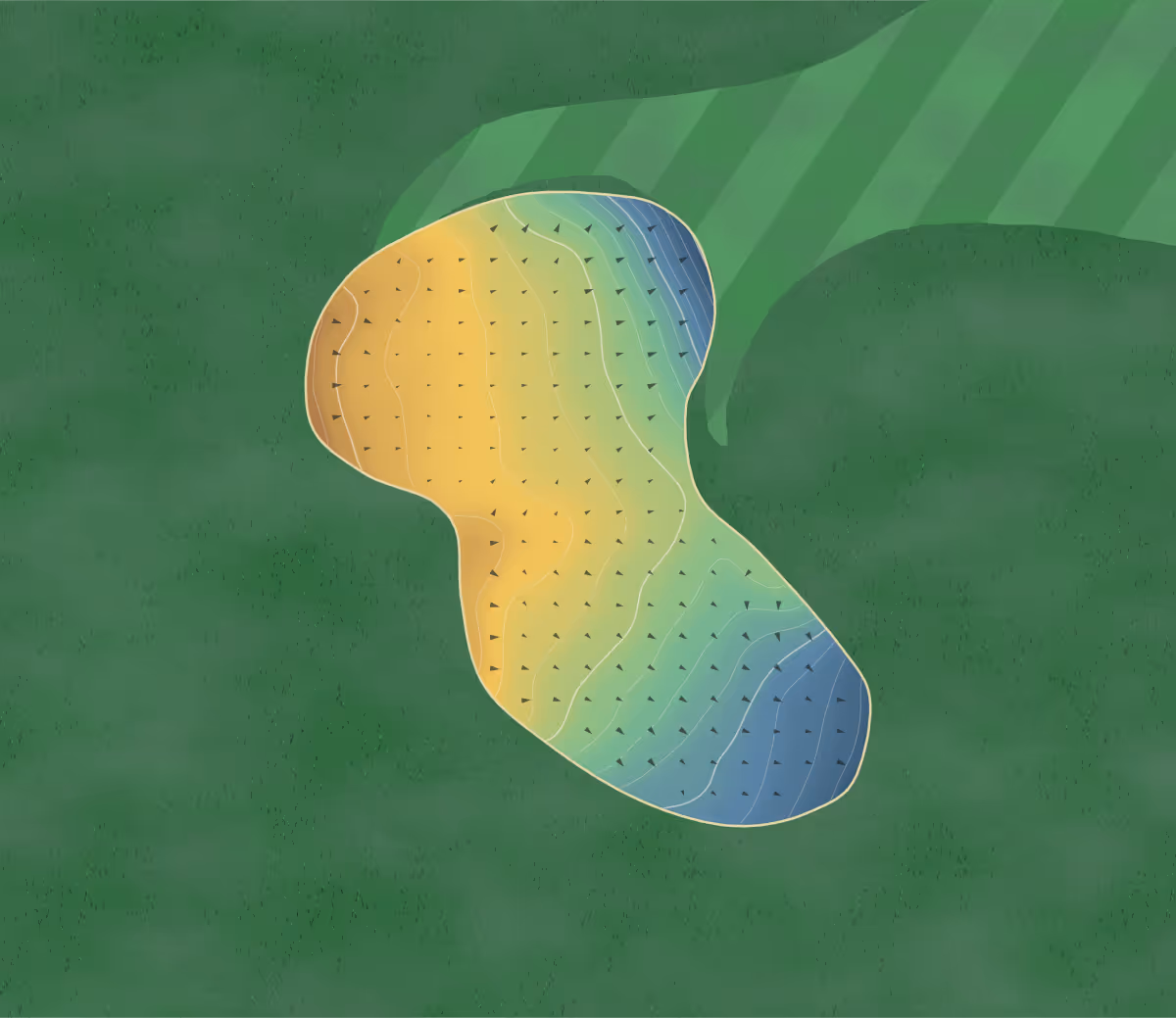 Green contour map of Lightcliffe in Halifax, England: 105 elevation contours at a 8-centimeter interval with fall-line arrows, traced from 1-meter lidar
