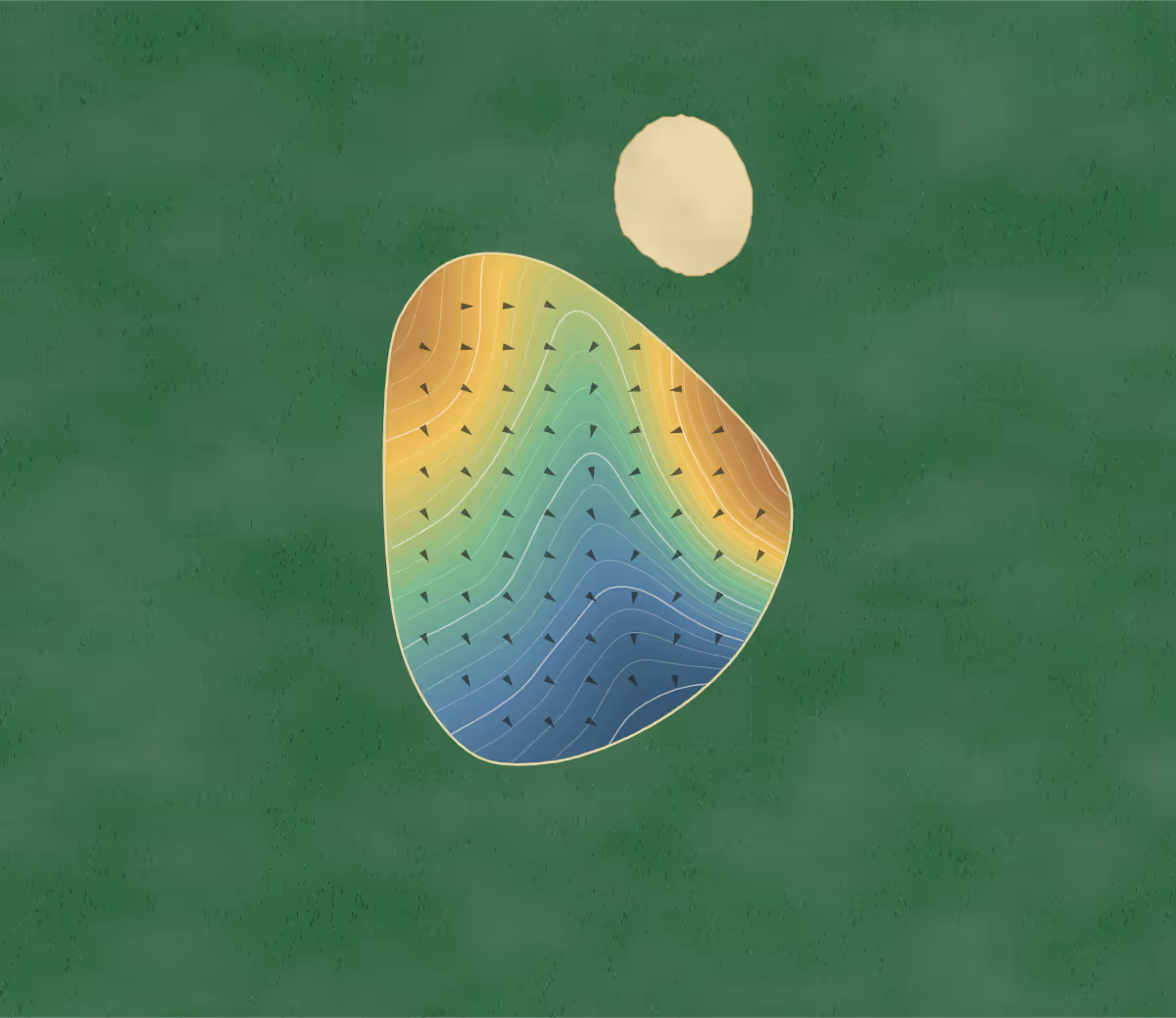 Green contour map of Lilliardsedge in Jedburgh, Scotland — 92 elevation contours at a 8-centimeter interval with fall-line arrows, traced from 1-meter lidar