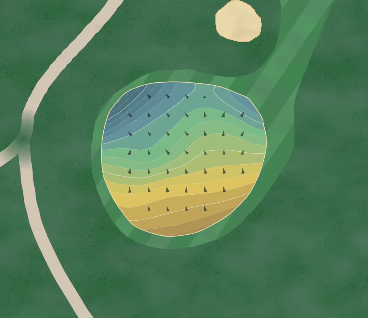 Green contour map of Lincoln Park in San Francisco, California — 209 elevation contours at a 3-inch interval with fall-line arrows, traced from 1-meter lidar