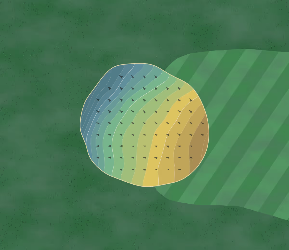 Green contour map of Lindfield GC in Haywards Heath, England — 167 elevation contours at a 8-centimeter interval with fall-line arrows, traced from 1-meter lidar
