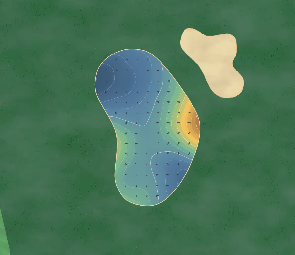 Green contour map of Linfield National in Linfield, Pennsylvania: 195 elevation contours at a 3-inch interval with fall-line arrows, traced from 1-meter lidar