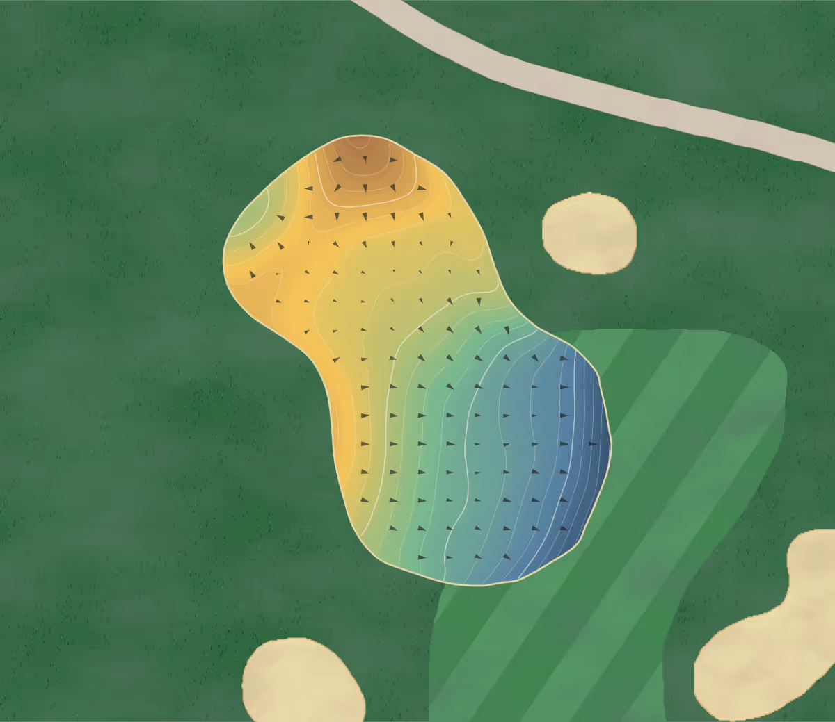 Green contour map of Firestone Farms in Columbiana, Ohio: 210 elevation contours at a 3-inch interval with fall-line arrows, traced from 1-meter lidar