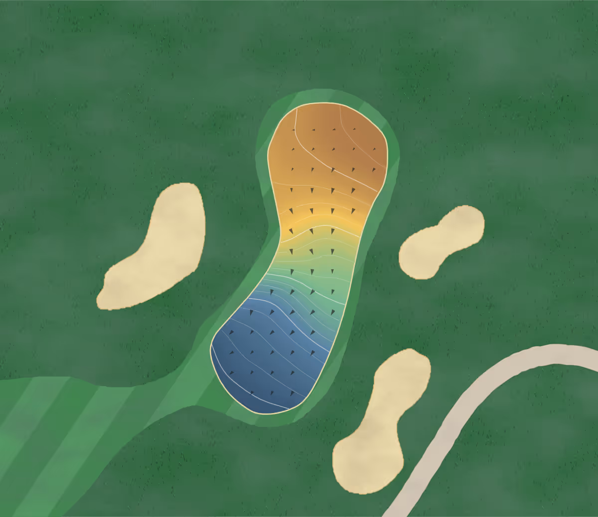 Green contour map of Links at Northfork in bây giờ, Minnesota — 171 elevation contours at a 3-inch interval with fall-line arrows, traced from 1-meter lidar