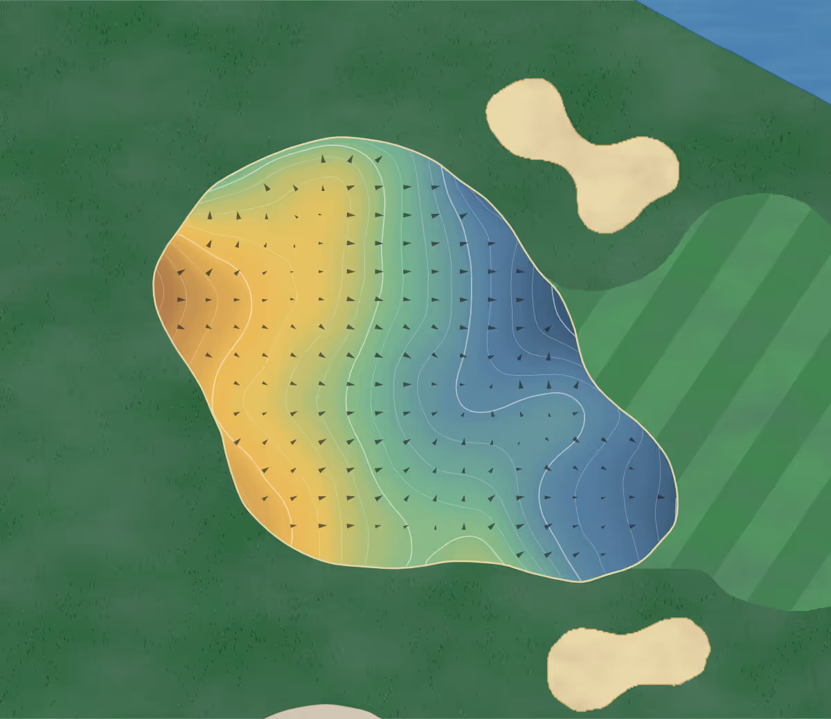 Green contour map of Links Gateway in Romulus, Michigan — 213 elevation contours at a 3-inch interval with fall-line arrows, traced from 1-meter lidar