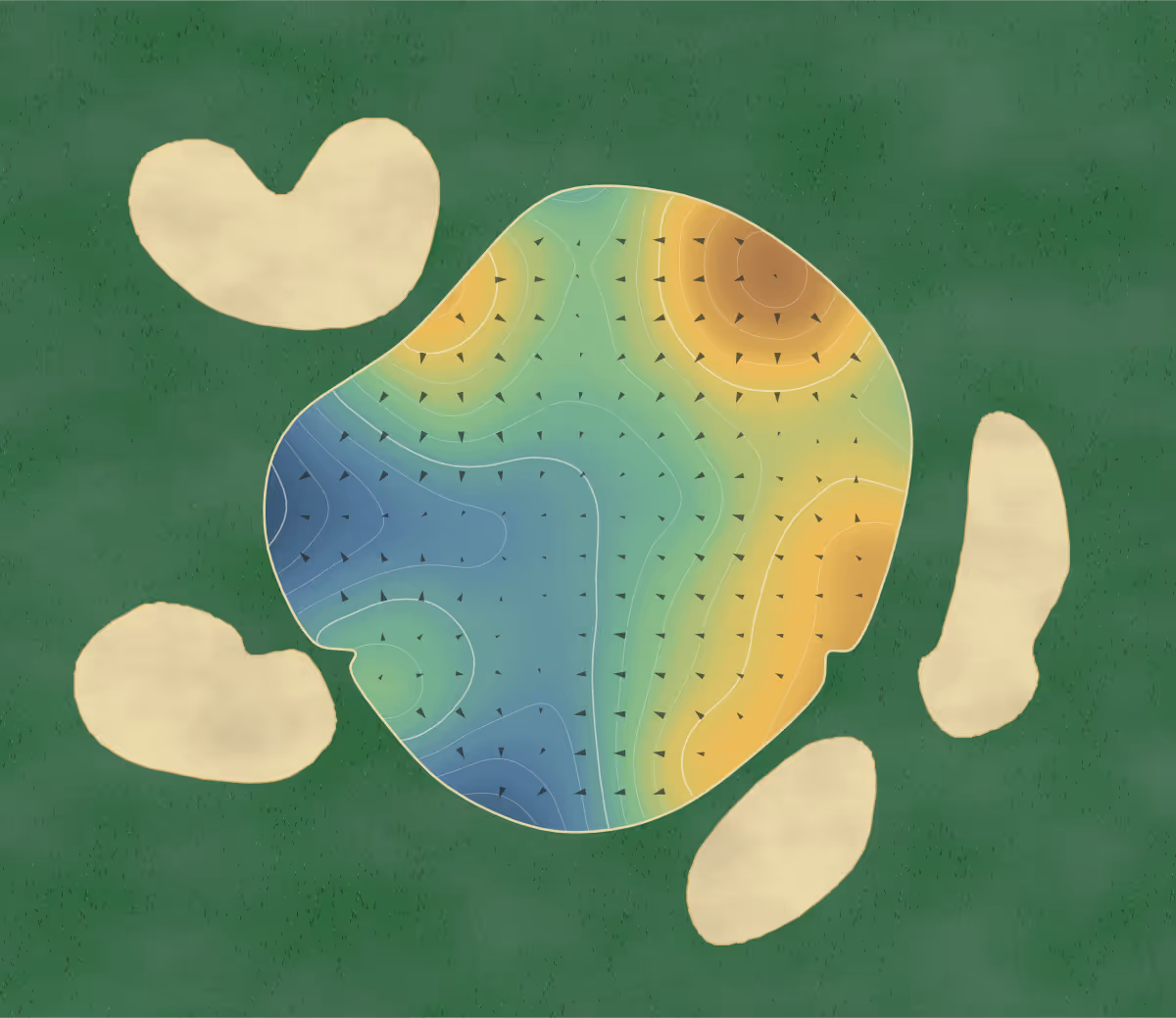 Green contour map of Links Golf Club in Columbus, Indiana: 225 elevation contours at a 3-inch interval with fall-line arrows, traced from 1-meter lidar