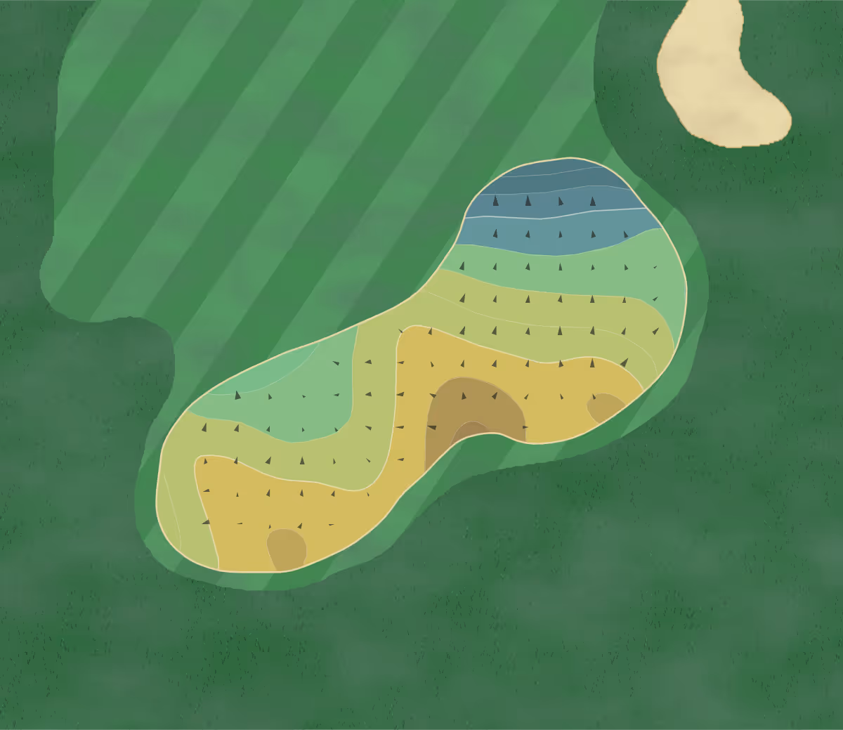 Green contour map of Links Hiawatha in Apalachin, New York — 157 elevation contours at a 3-inch interval with fall-line arrows, traced from 1-meter lidar