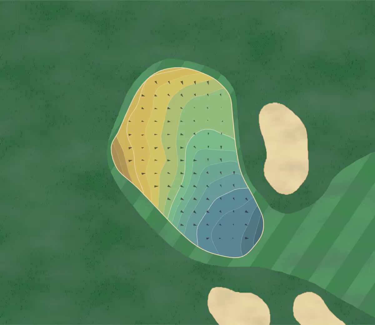 Green contour map of Links Moses in Moses Lake, Washington — 175 elevation contours at a 3-inch interval with fall-line arrows, traced from 1-meter lidar