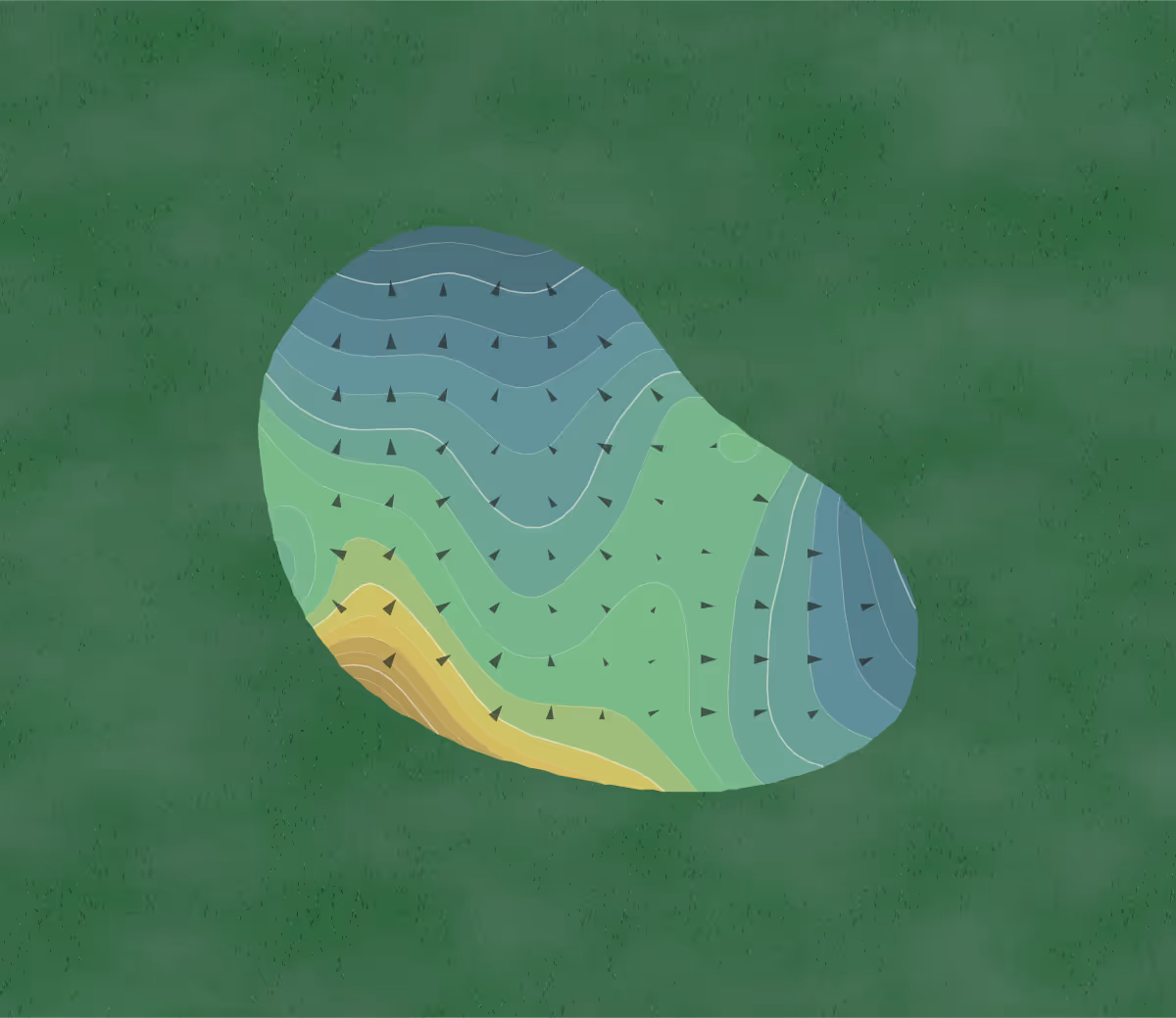 Green contour map of Links O'Tryon in Campobello, South Carolina — 45 elevation contours at a 3-inch interval with fall-line arrows, traced from 1-meter lidar