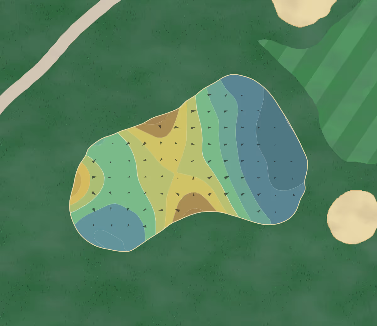 Green contour map of Links On in Alexandria, Louisiana — 173 elevation contours at a 3-inch interval with fall-line arrows, traced from 1-meter lidar