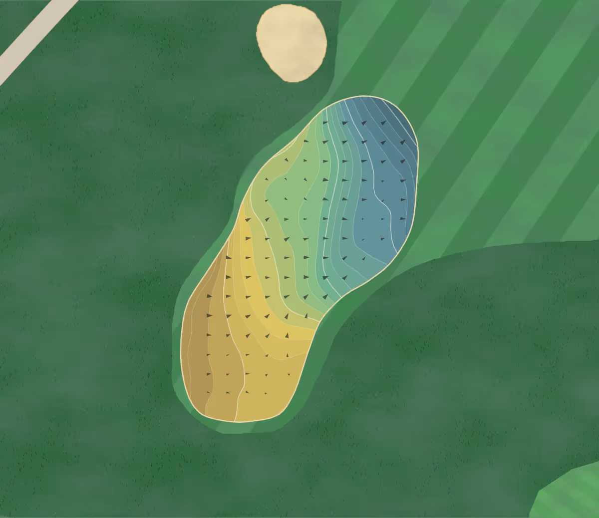 Green contour map of Links Outlook in South Berwick, Maine — 170 elevation contours at a 3-inch interval with fall-line arrows, traced from 1-meter lidar