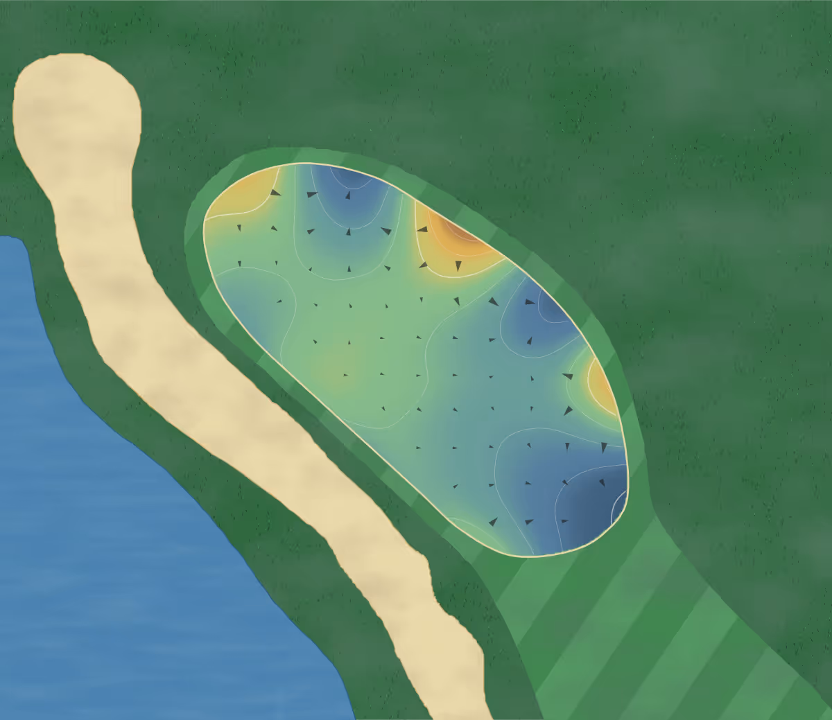 Green contour map of Links Rising in Rising Sun, Indiana — 140 elevation contours at a 3-inch interval with fall-line arrows, traced from 1-meter lidar