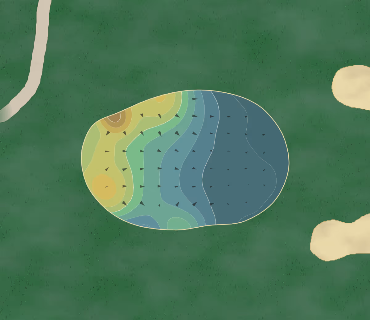 Green contour map of Links Valley in Yorktown, New York — 48 elevation contours at a 3-inch interval with fall-line arrows, traced from 1-meter lidar