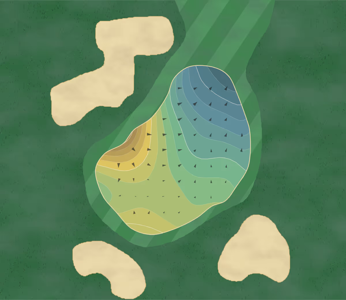 Green contour map of Links Victoria in Carson, California — 215 elevation contours at a 3-inch interval with fall-line arrows, traced from 1-meter lidar