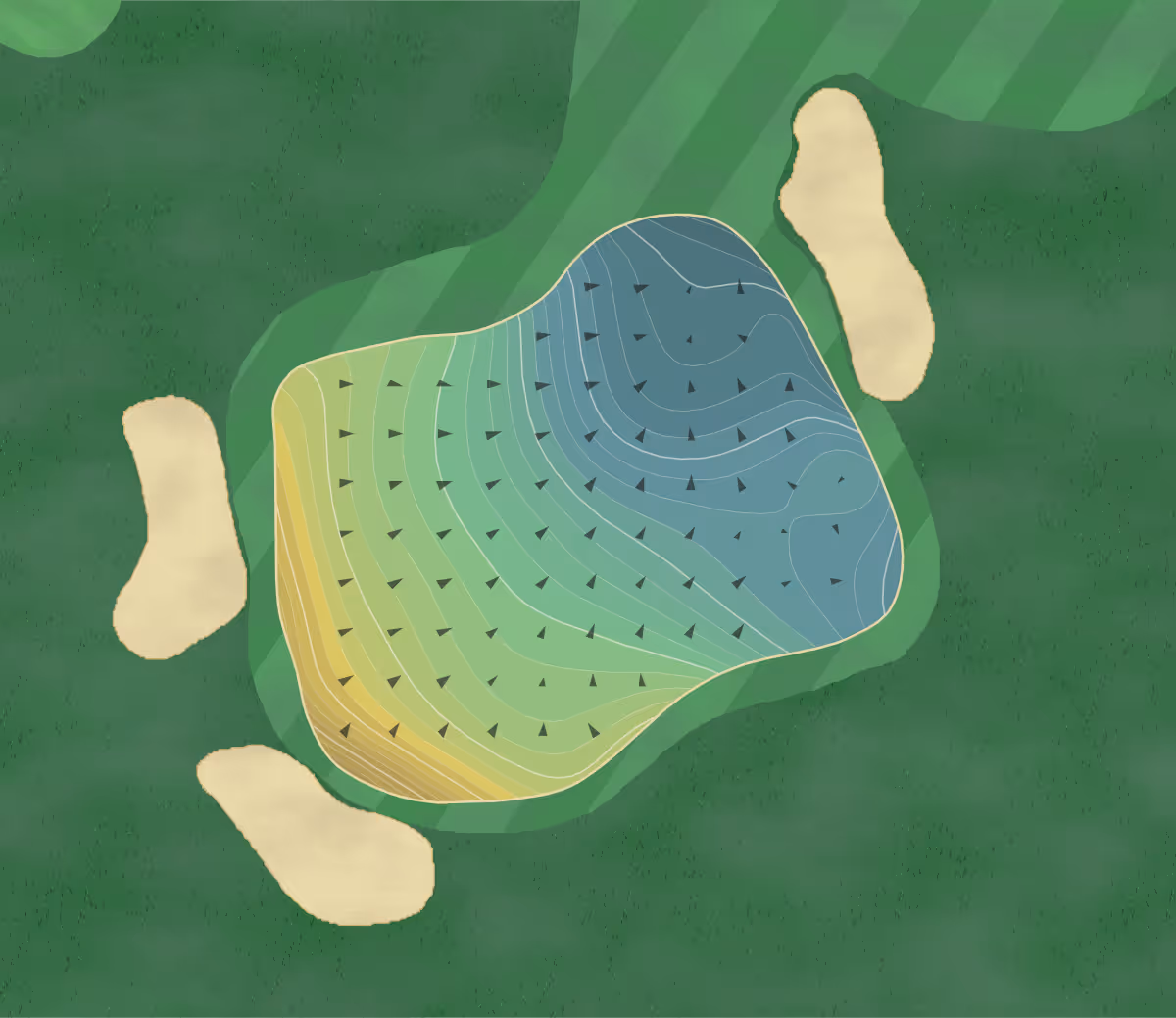 Green contour map of Linville Land in Linville, North Carolina — 279 elevation contours at a 3-inch interval with fall-line arrows, traced from 1-meter lidar