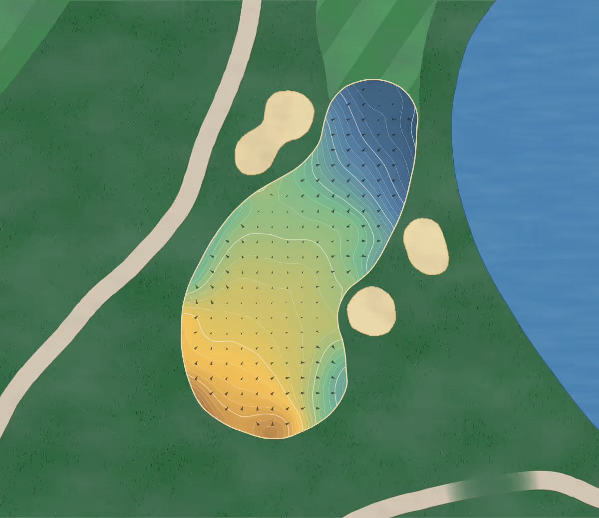 Green contour map of Listowel in Listowel, Canada — 169 elevation contours at a 8-centimeter interval with fall-line arrows, traced from 1-meter lidar