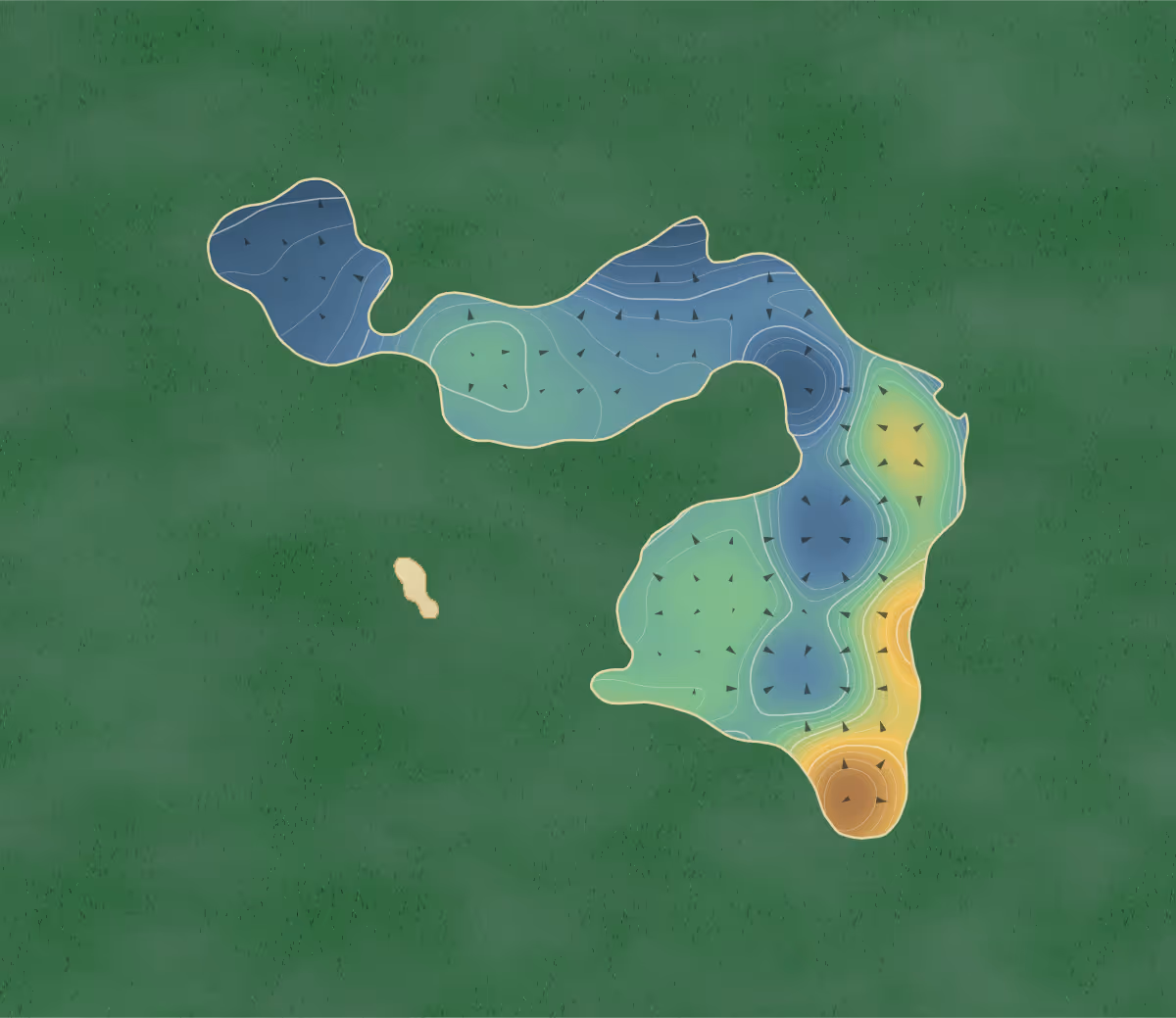 Green contour map of Little Bear in Johnstown, Ohio — 42 elevation contours at a 3-inch interval with fall-line arrows, traced from 1-meter lidar