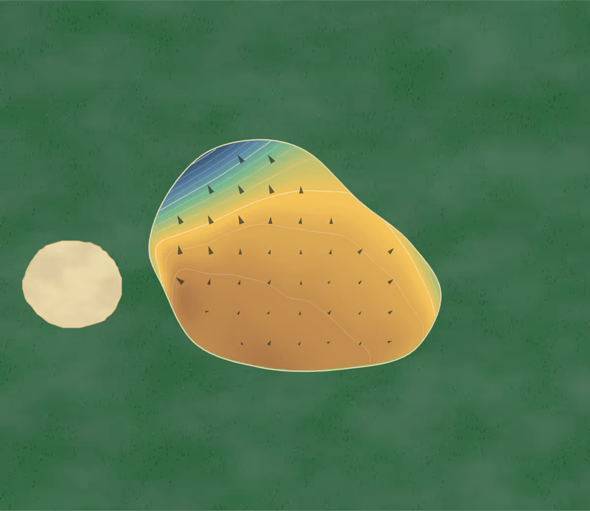 Green contour map of Little River in Windsor, Canada: 67 elevation contours at a 8-centimeter interval with fall-line arrows, traced from 1-meter lidar