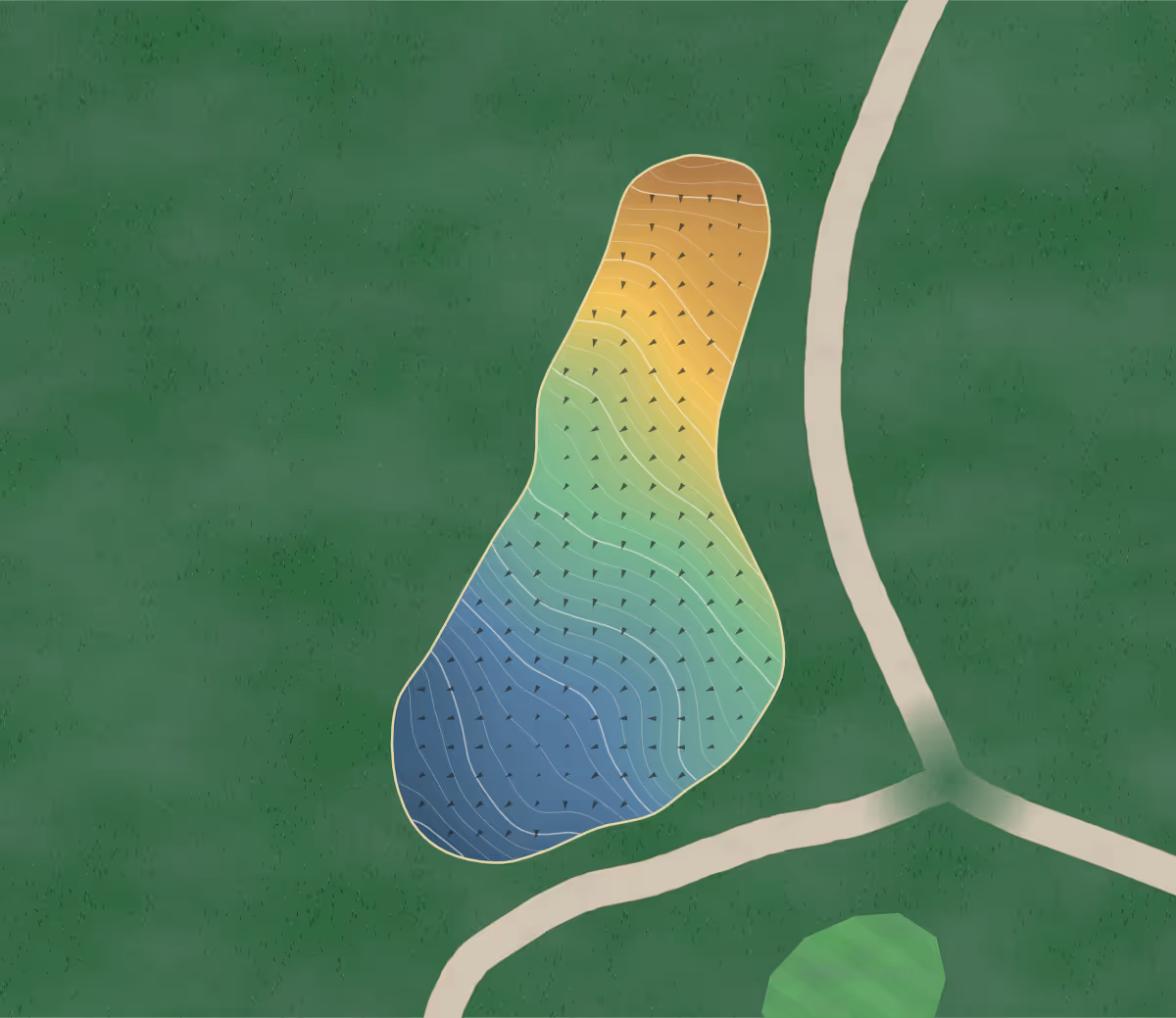 Green contour map of Little Traverse Bay in Harbor Springs, Michigan: 311 elevation contours at a 3-inch interval with fall-line arrows, traced from 1-meter lidar