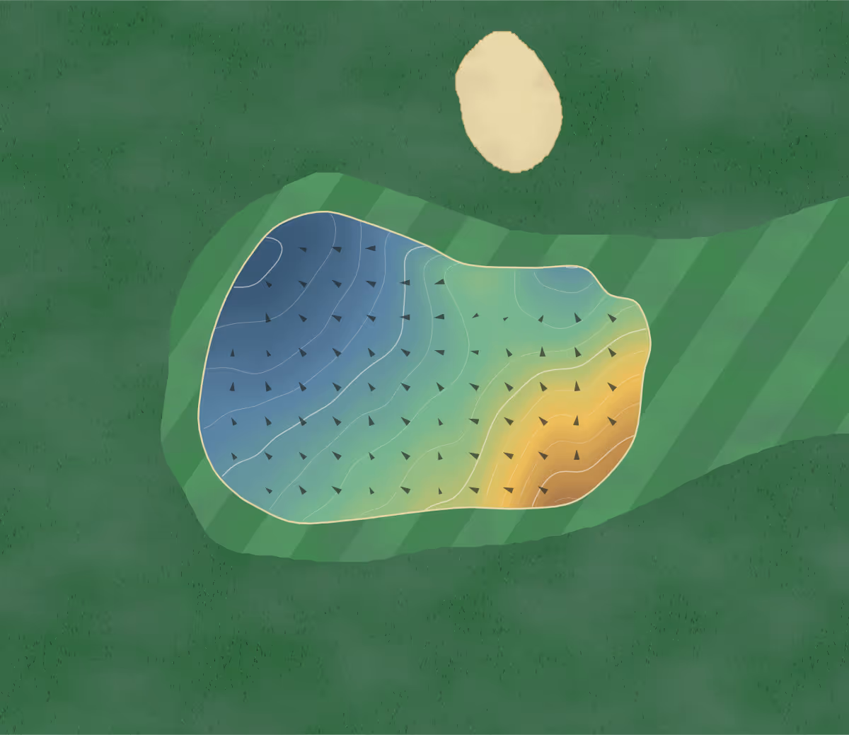 Green contour map of Allerton Manor in Liverpool, England: 159 elevation contours at a 8-centimeter interval with fall-line arrows, traced from 1-meter lidar