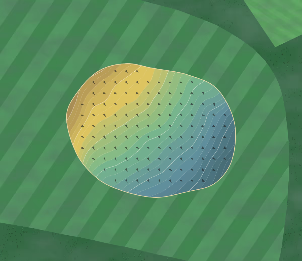 Green contour map of Lobden GC in Whitworth, England — 151 elevation contours at a 8-centimeter interval with fall-line arrows, traced from 1-meter lidar