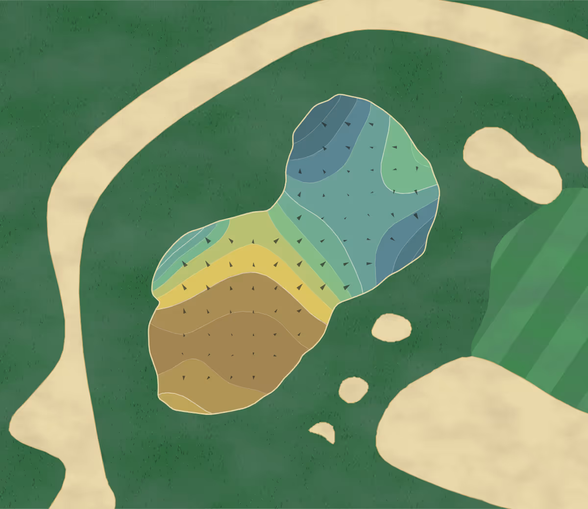 Green contour map of Loblolly in Hobe Sound, Florida — 16 elevation contours at a 3-inch interval with fall-line arrows, traced from 1-meter lidar