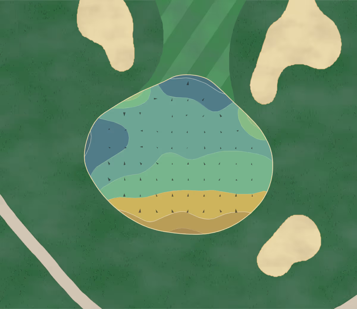 Green contour map of Lochmoor in Grosse Pointe Woods, Michigan — 30 elevation contours at a 3-inch interval with fall-line arrows, traced from 1-meter lidar