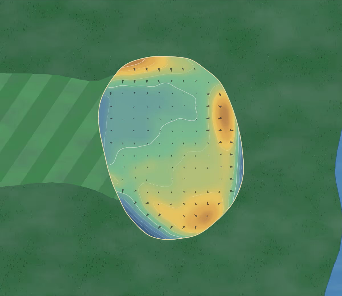 Green contour map of Lockhaven in Godfrey, Illinois — 222 elevation contours at a 3-inch interval with fall-line arrows, traced from 1-meter lidar