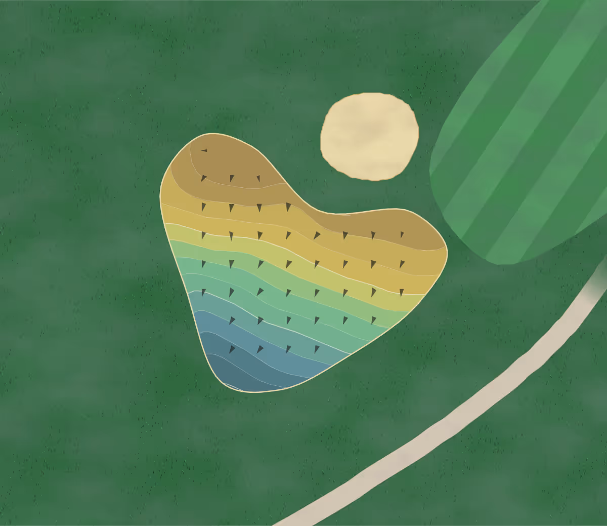 Green contour map of Lodge Woodcliff in Fairport, New York — 89 elevation contours at a 3-inch interval with fall-line arrows, traced from 1-meter lidar