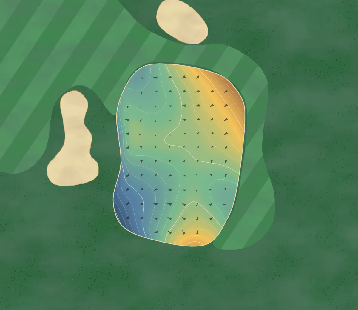 Green contour map of Log Cabin Club in St. Louis, Missouri: 200 elevation contours at a 3-inch interval with fall-line arrows, traced from 1-meter lidar