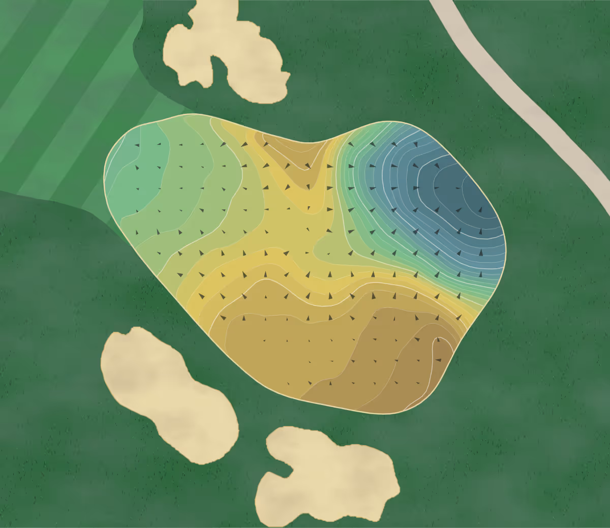 Green contour map of Long Island in Riverhead, New York — 268 elevation contours at a 3-inch interval with fall-line arrows, traced from 1-meter lidar
