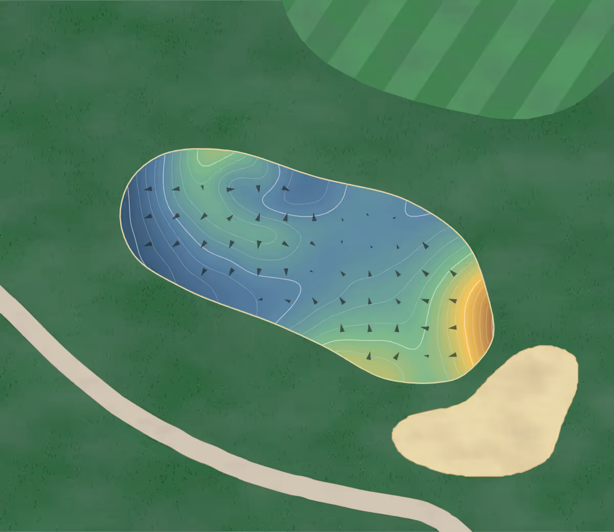 Green contour map of Longleaf in Southern Pines, North Carolina — 220 elevation contours at a 3-inch interval with fall-line arrows, traced from 1-meter lidar